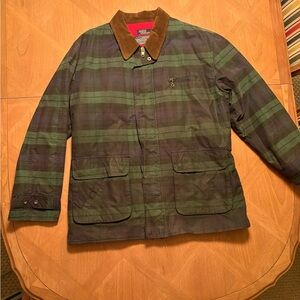 Ralph Lauren Black-watch Plaid Barn Jacket with Brown Collar